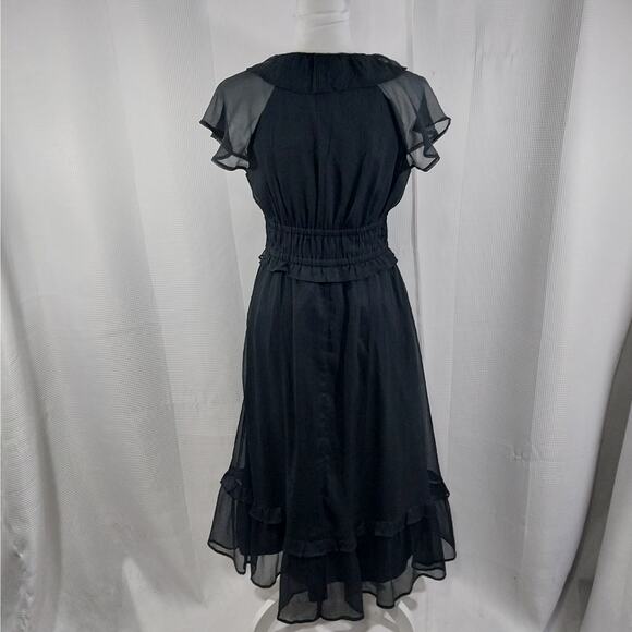 OLD NAVY! SHEER BLACK SCRUNCHY TEXTURED CHIFFON RUFFLED HEM/NECK DRESS! SZ M - Picture 6 of 11
